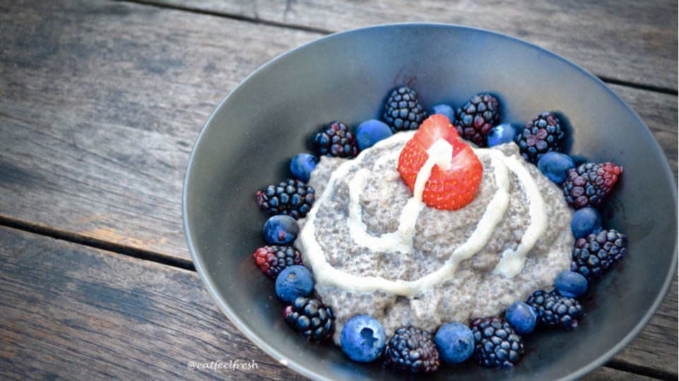 Meatless Monday: Coconut Cream Chia Pudding Topped With Chai Cream and Fresh Berries