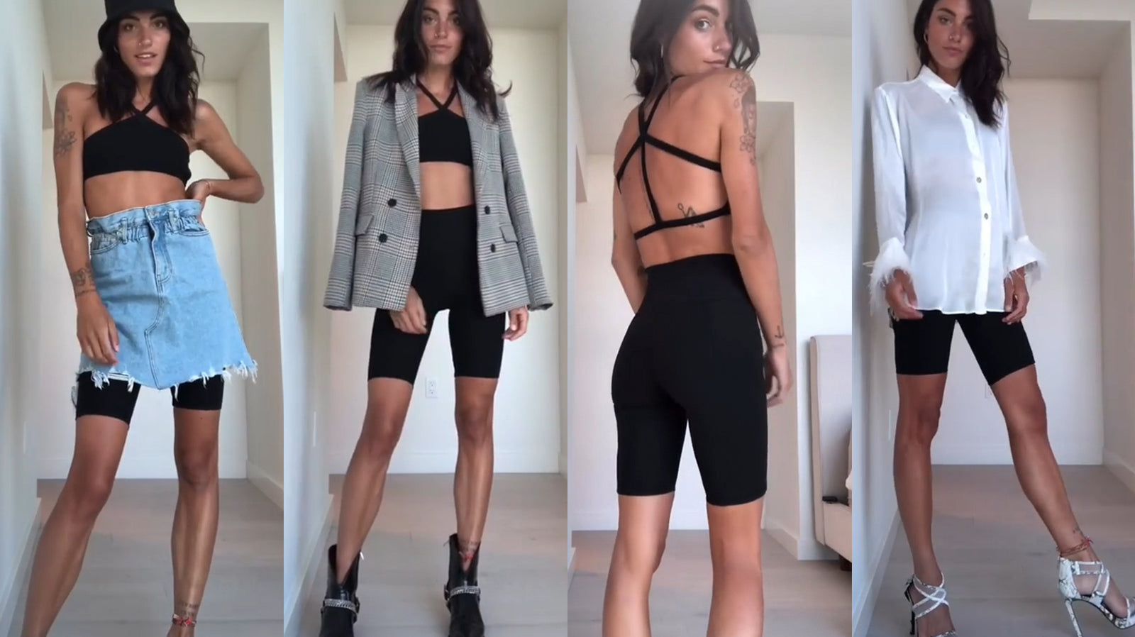 sustainable active wear black bike shorts sports bra wolven eco-friendly