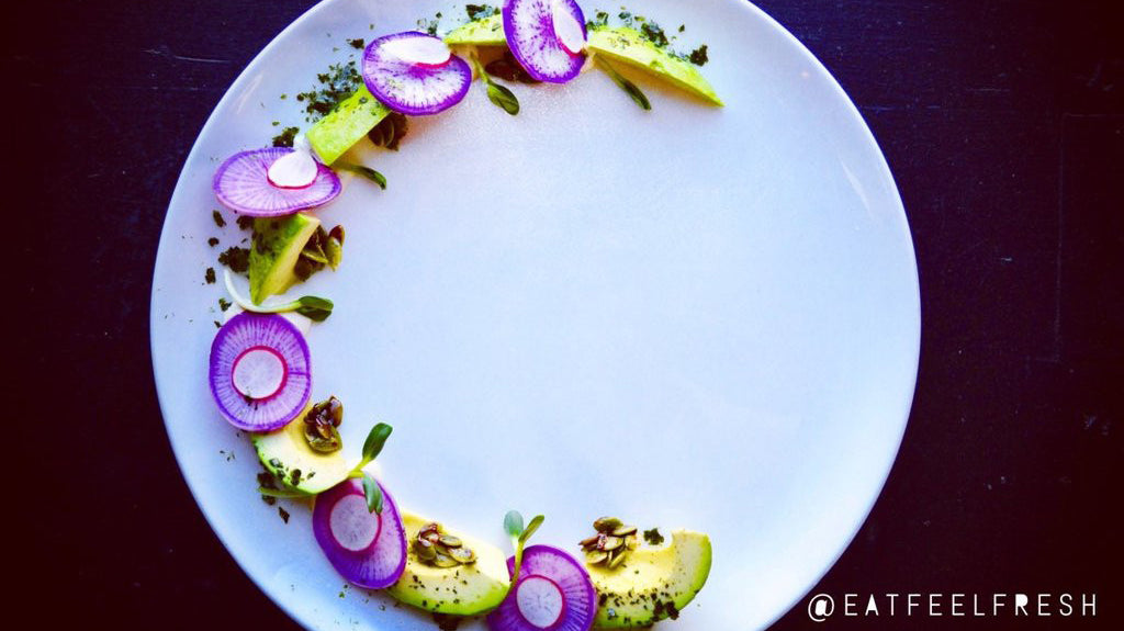 Meatless Monday Recipe: Crescent Moon Avocado with Miso Tahini Dressing, Pepitas and Nori