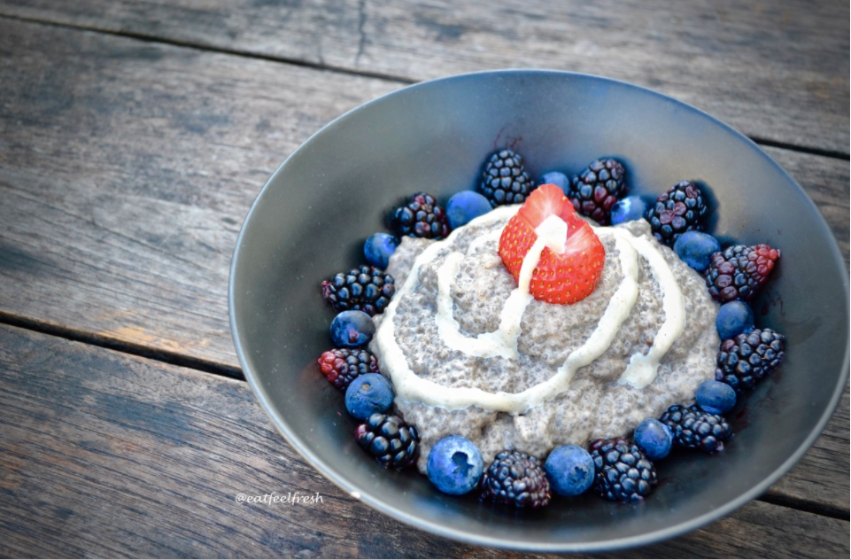 Meatless Monday: Coconut Cream Chia Pudding Topped With Chai Cream and Fresh Berries
