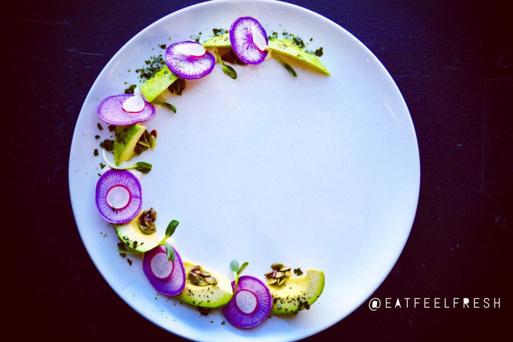 Meatless Monday Recipe: Crescent Moon Avocado with Miso Tahini Dressing, Pepitas and Nori