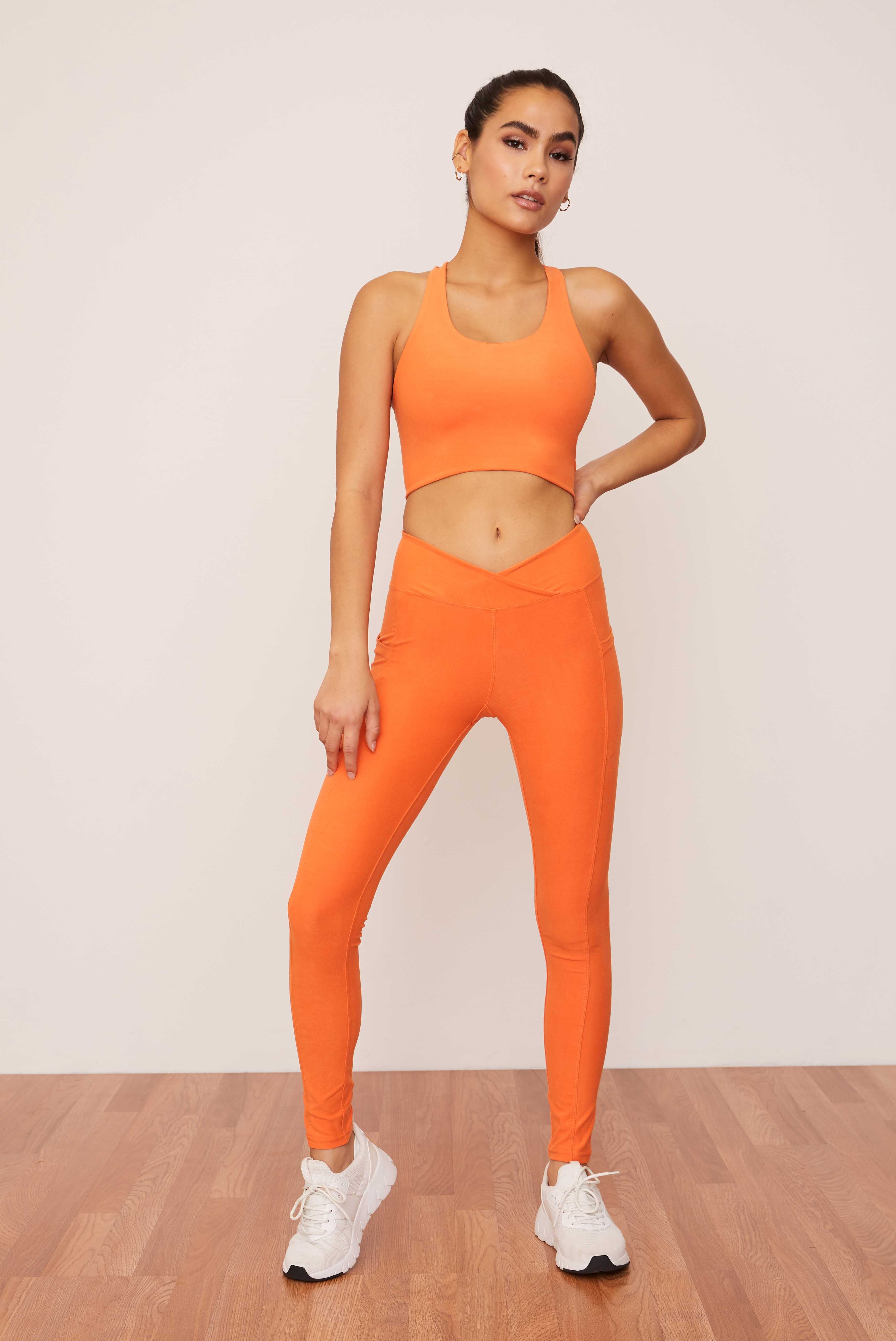 Tangerine Ruched Crossover Pocket Legging – Wolven