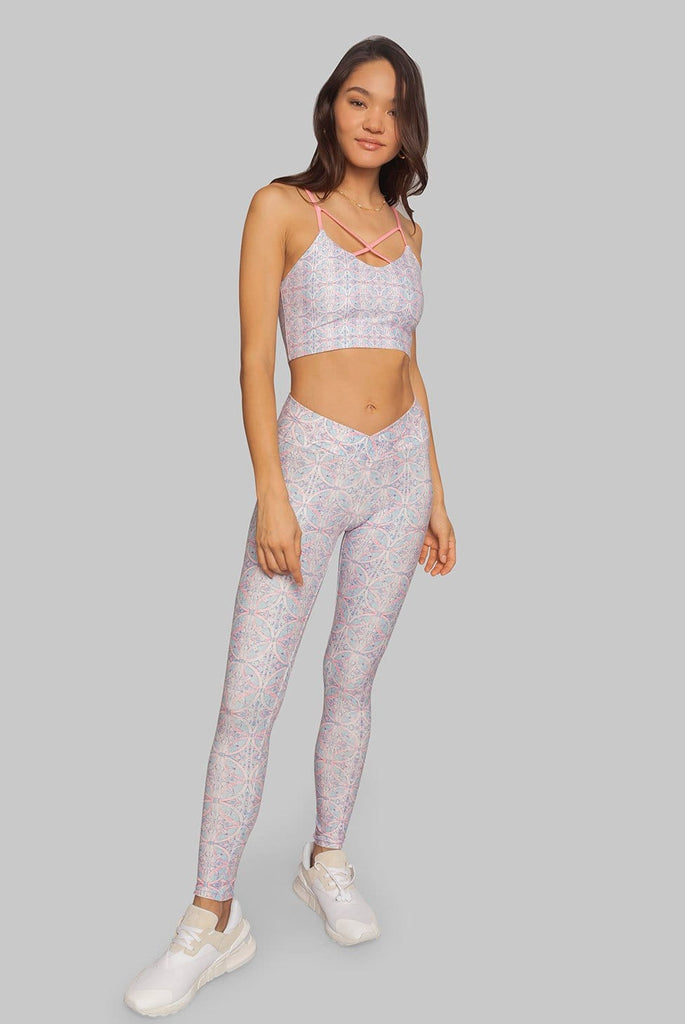 Wolven Crisscross Sustainable Activewear Reversible Pink Yoga top mandala print